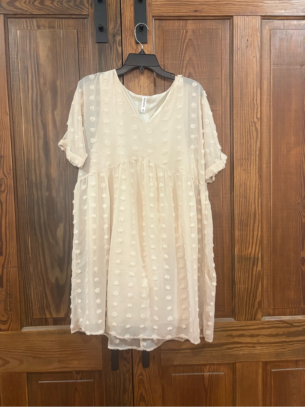 Zenana Outfitters Cream Swiss Dot V-Neck Dress
